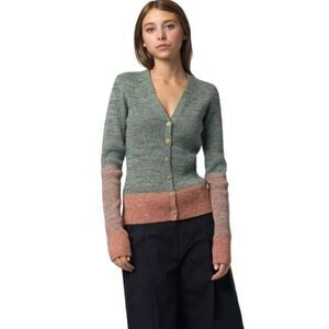 NWT Ulla Johnson Sweater Posey Cardigan in Twilight Green Wool Blend Size P